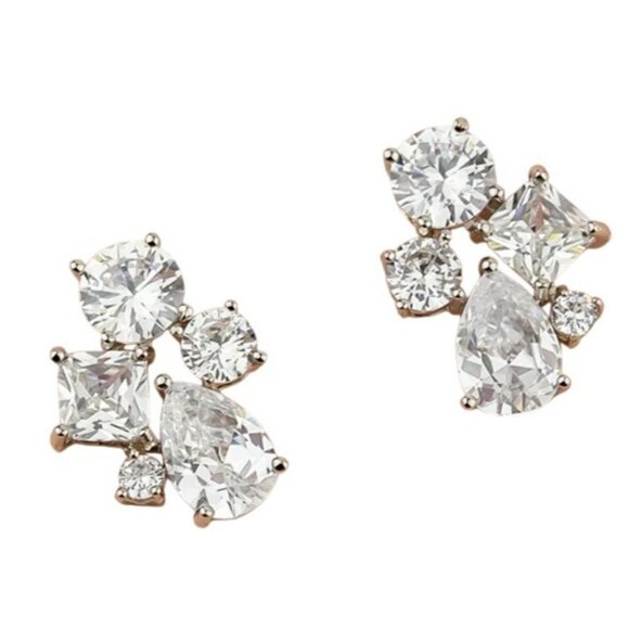 Rose Gold Swarovski Elements Crystal Cluster Stud Earrings Post Vintage Wedding - Picture 3 of 4